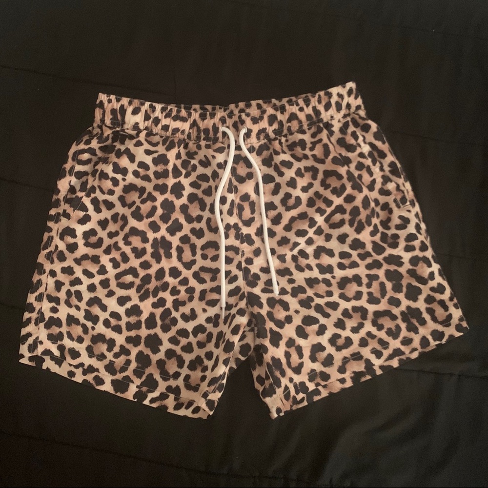 Men’s cheetah print swim shorts